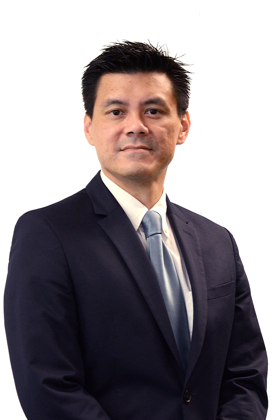 Professional headshot of a man in a dark suit and light blue tie.