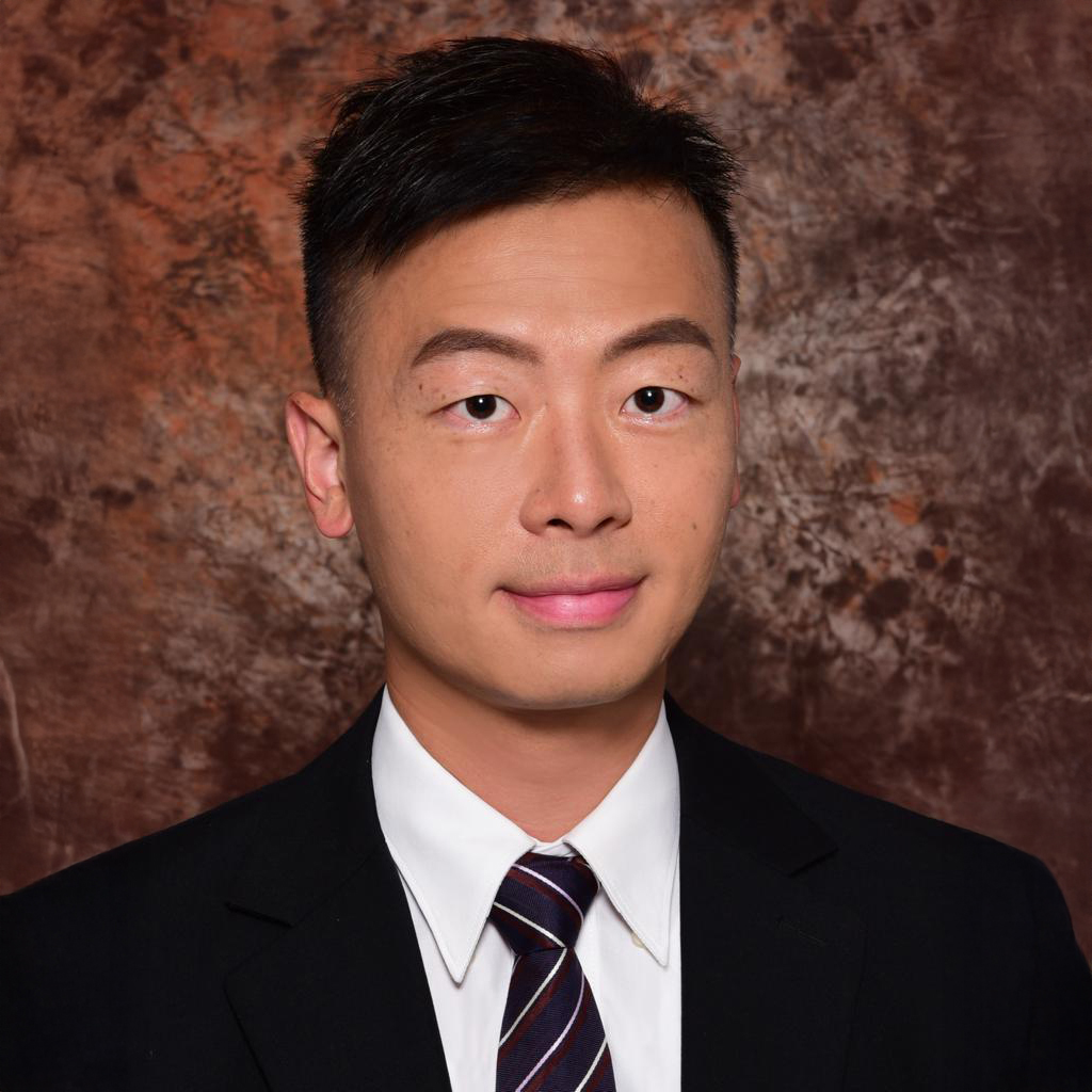 Portrait of Franky HO in suit and tie against textured brown background