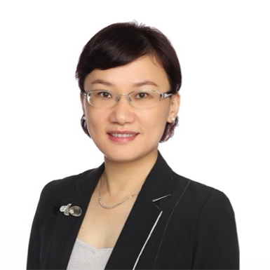 Portrait of Prof Linda Xiao, wearing glasses and professional attire