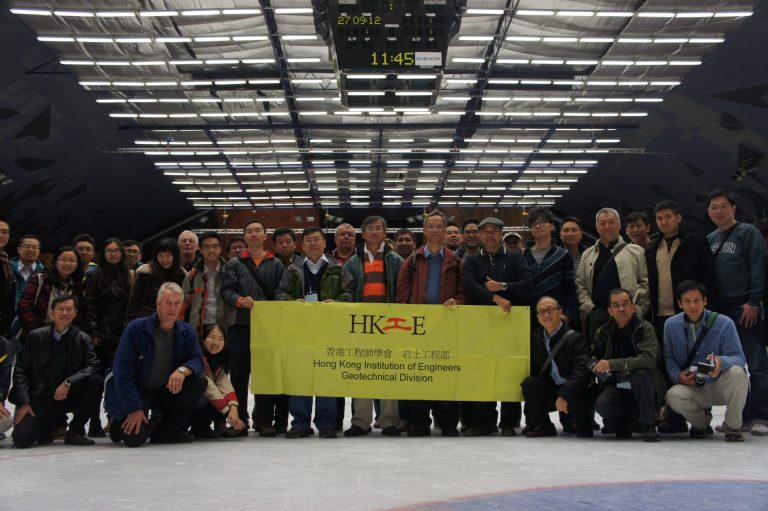 Group photo of Hong Kong Institution of Engineers Geotechnical Division members at an ice rink