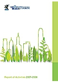 Cover page for 2007-2008 activities report featuring green cityscape illustration.