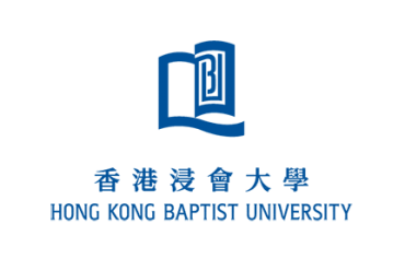 "Blue logo of Hong Kong Baptist University featuring an open book with ""HKBU"" initials and bilingual text."
