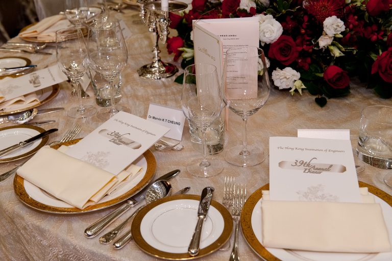 Formal dinner table setting for The Hong Kong Institution of Engineers 39th Annual Dinner.